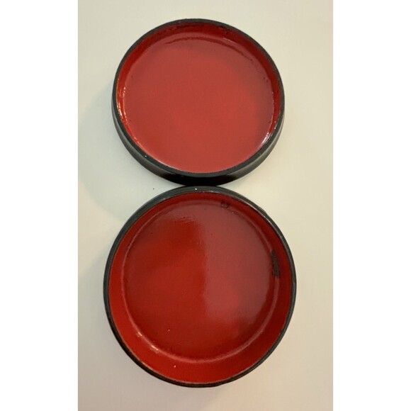 1970s Russian USSR Black Red Lacquer Wood Round Box Kholui Golden Hair Yuryev Sm - Picture 7 of 8